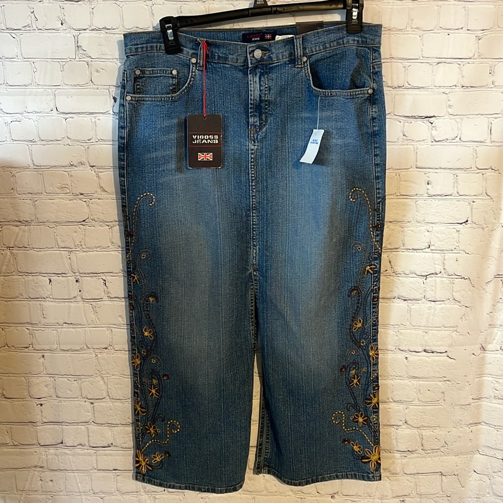 Vigoss Jeans long midi skirt. Front and back slit. Plus size 4% spandex. Pencil